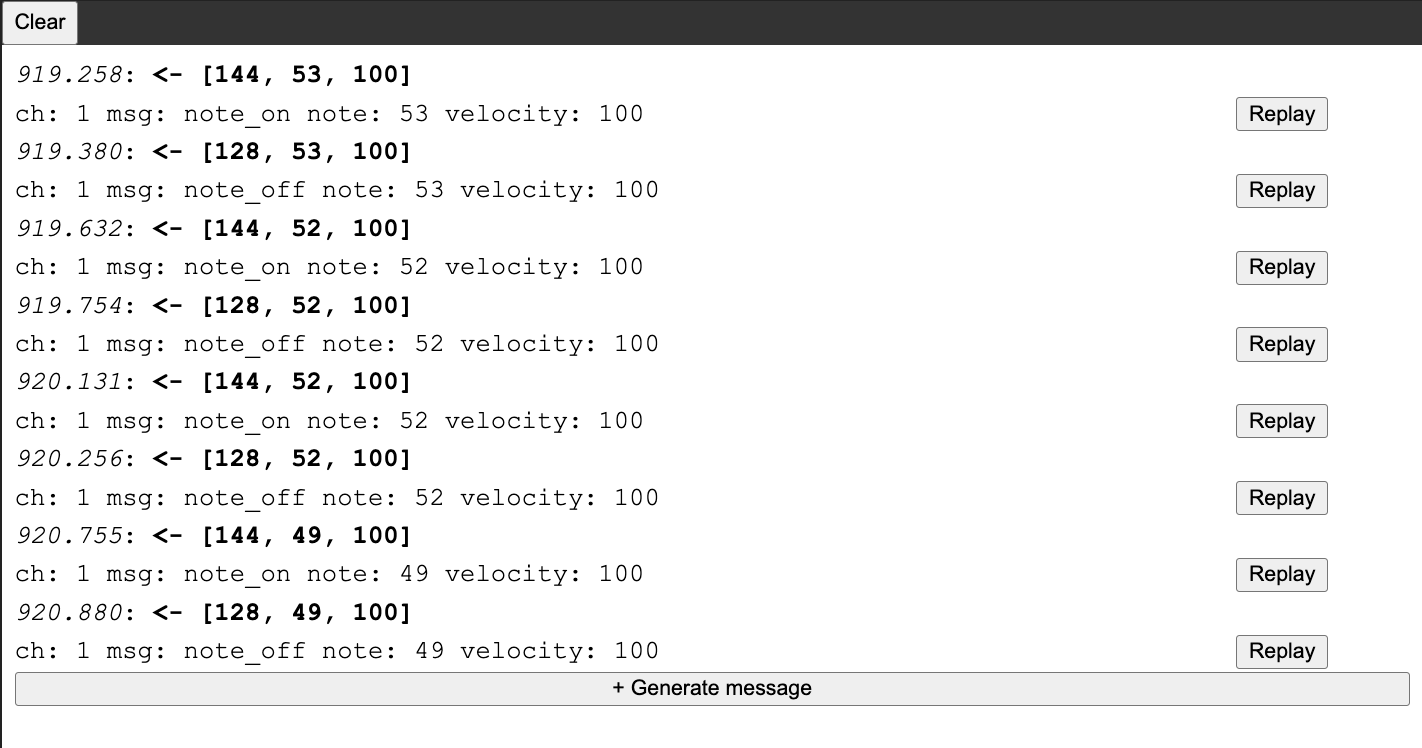 Screenshot of MIDI Debugger